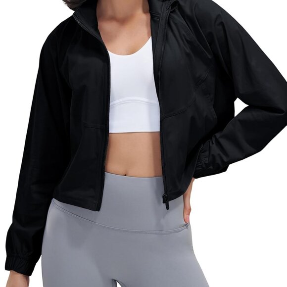 Women's Athletic Cropped Jacket - Zip Up Long Sleeve for Ultimate Comfort - Picture 1 of 7